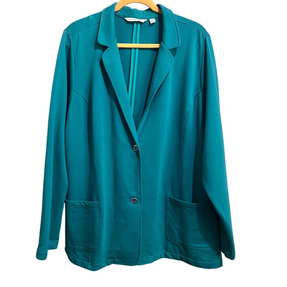 ISAAC MIZRAHI LIVE Jackets & Blazers - Isaac Mizrahi Live Teal Blue Blazer Jacket Women's 3X Button Front Pockets